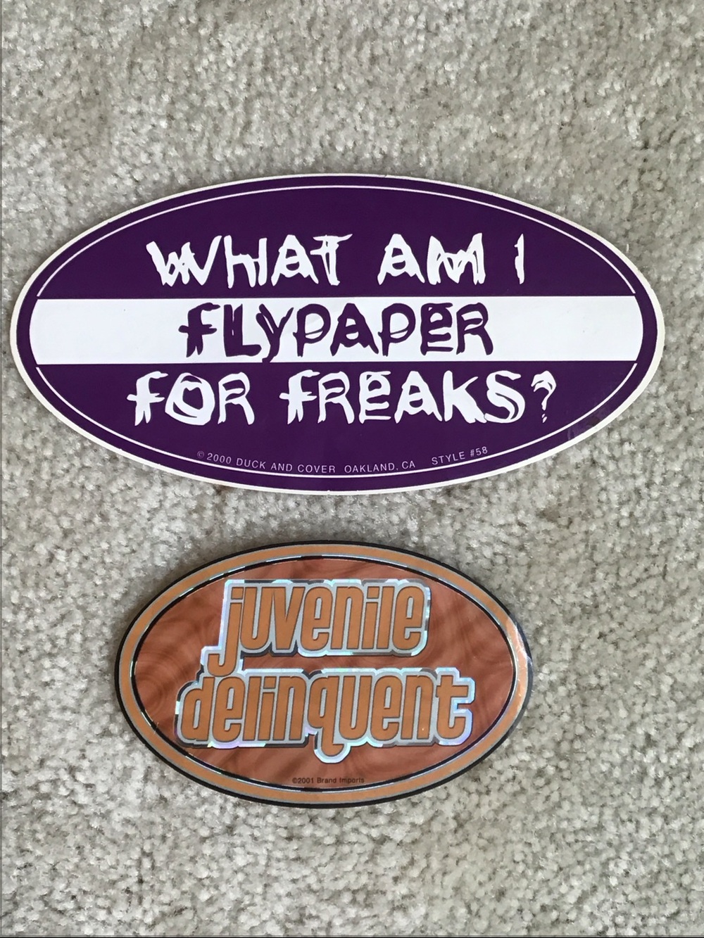 Vintage “What am I Flypaper for Freaks?” Bumper Sticker + Juvenile Delinquent